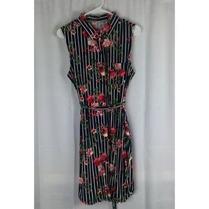 Collared Button Up Dress with Flower details